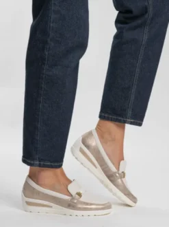 Ara Beige and Gold Wide Fit Comfort Loafer|125063005