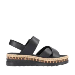 Rieker Black Wedge Sandal|V795100B