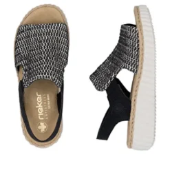 Rieker Black Wide Fit Woven Wedge Sandal||6927600