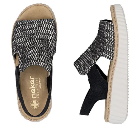 Rieker Black Wide Fit Woven Wedge Sandal||6927600