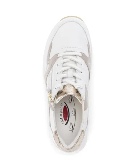 Rolling Soft White and Taupe Wedge Trainer|8695852