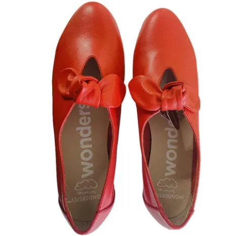 Wonders Red Soft Leather Wedge Slip On|C33159F